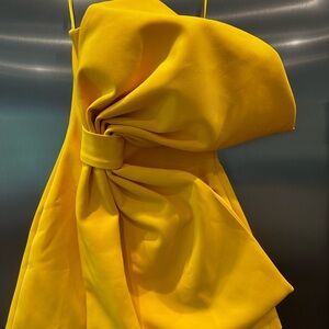 Golden Yellow Asymmetrical Draped Cocktail Mini Dress